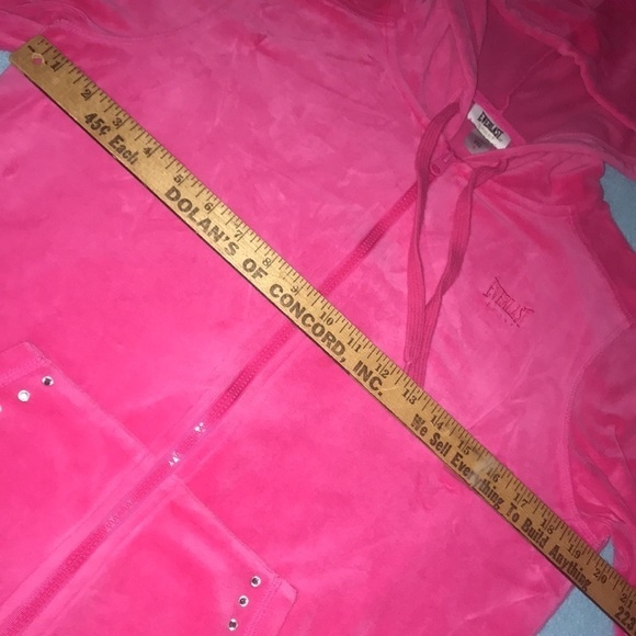 EVERLAST SPORT hot pink velour zip up hoodie bling trim at pockets size L - Picture 9 of 10